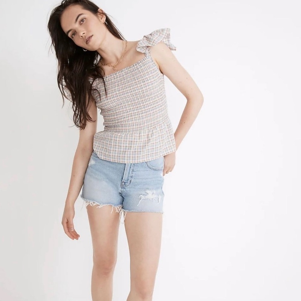Madewell seersucker lucie peplum top NWT